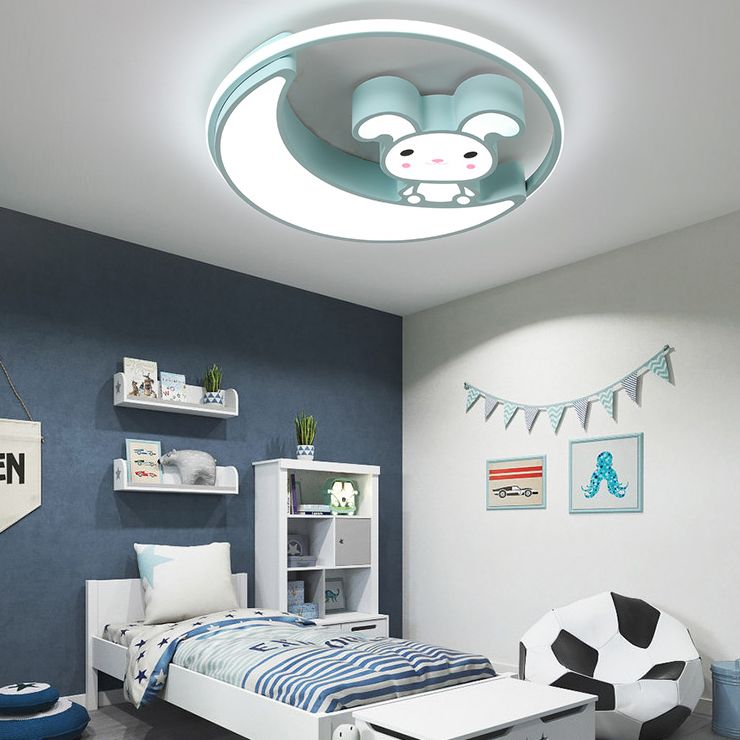 Lámpara de techo empotrada de metal con montaje empotrado LED de dibujos animados de conejo para habitación infantil