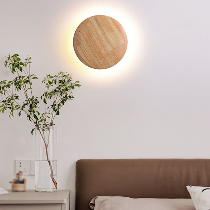Wooden Wall Sconce Lighting Modern Round Disc Shape Wall Lamp for Bedroom