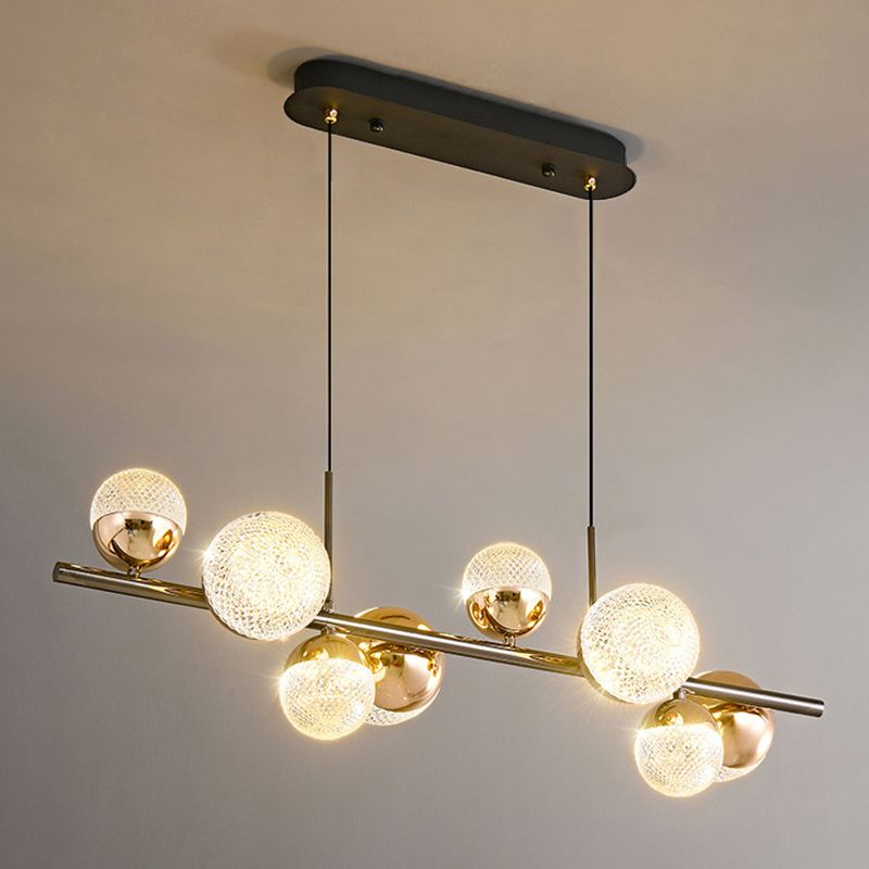 Modern 8-Light Black Island Lighting Glass Island Pendant Lighting for Dining Room