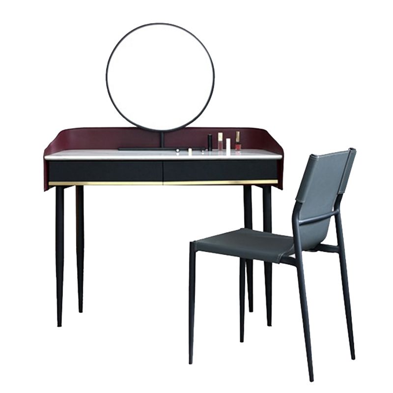 Contemporary Simple Stone Vanity Makeup Table Set with Mirror & Stool