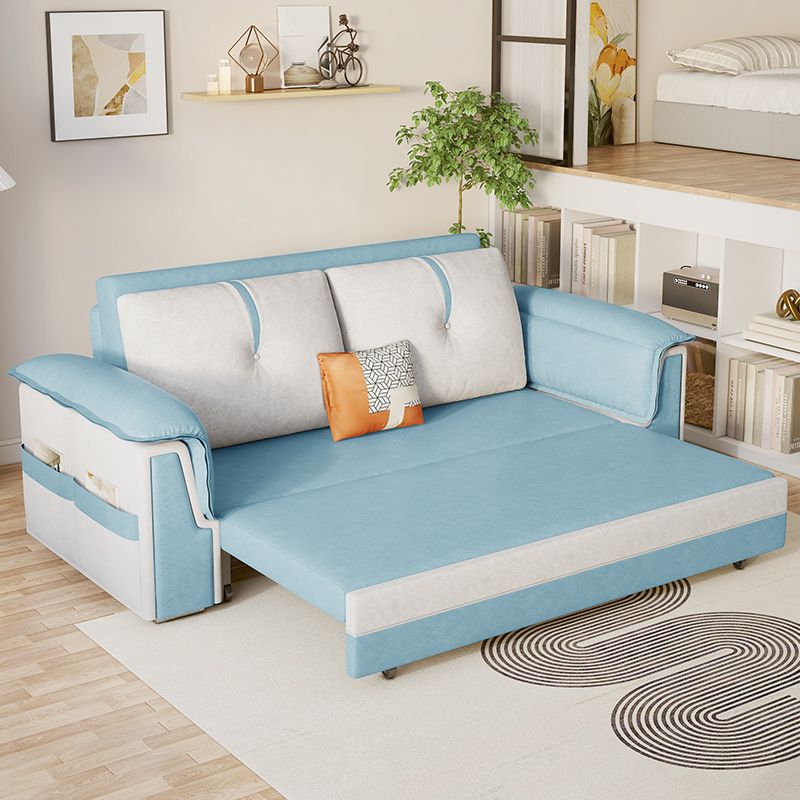 Pillow Back Sleeper Sofa Foldable Square Arms Futon Sleeper Sofa Bed