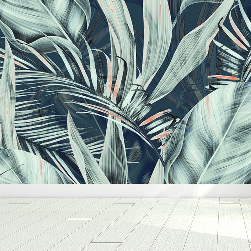 Tropical Plant Leaves Wall Mural Green Moisture Resistant Wall Art for Living Room