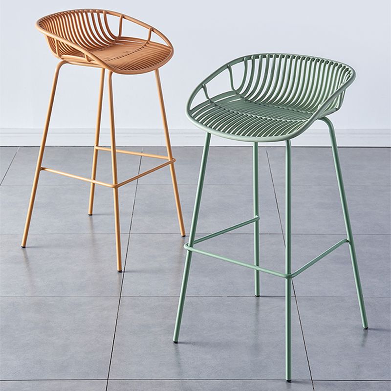 Nordic Backrest Counter Stool with Metal Base Plastic Armless Cafe Bar Chair with 4 Legs