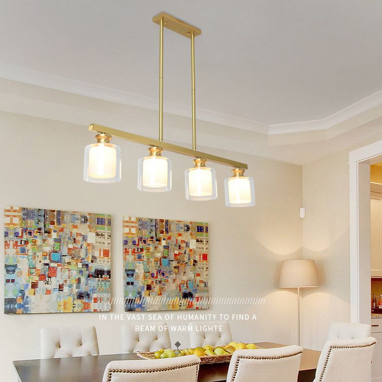 Glass Cylindrical Island Lighting Fixture Modern Gold Chandelier Lighting Fixture