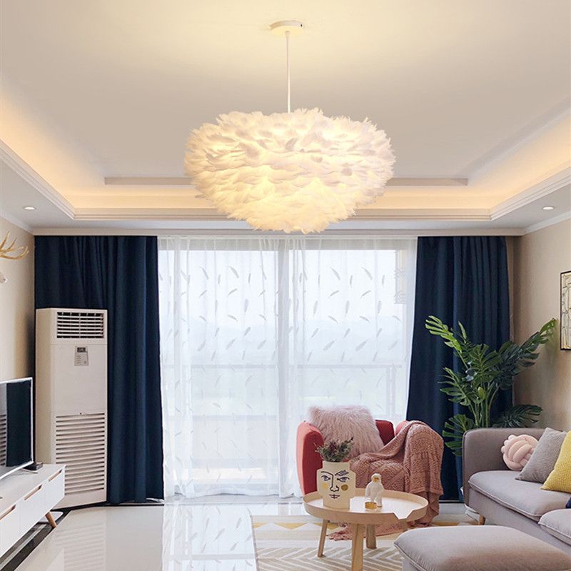 Modern Style Unique Chandelier Feather 3 Light Hanging Lamp for Bedroom