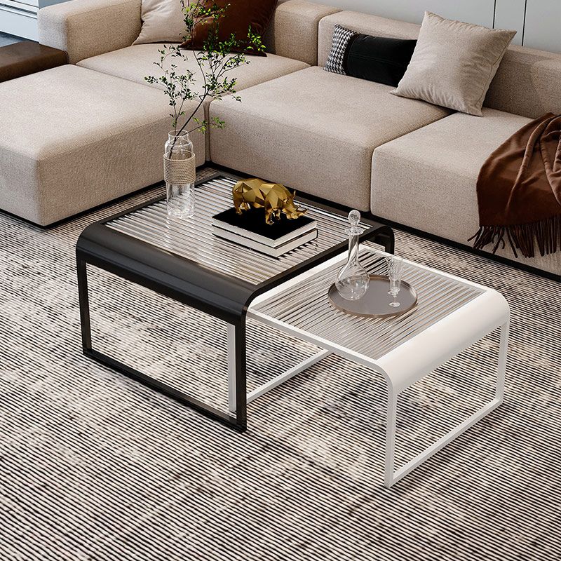 Glass Top Cocktail Table Square Open Shelf Minimalist Coffee Table