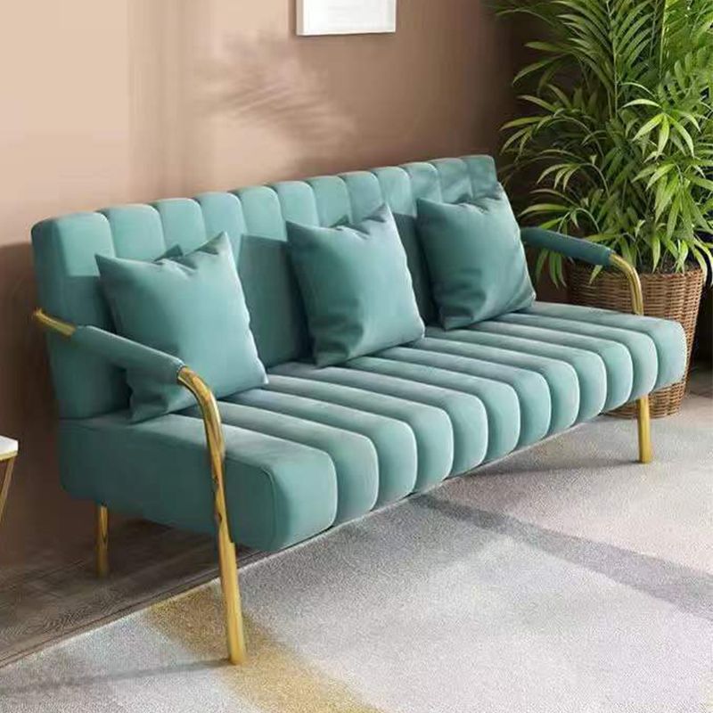 3-seater Velvet Sofa with 3 Pillows Square Arm for Living Room