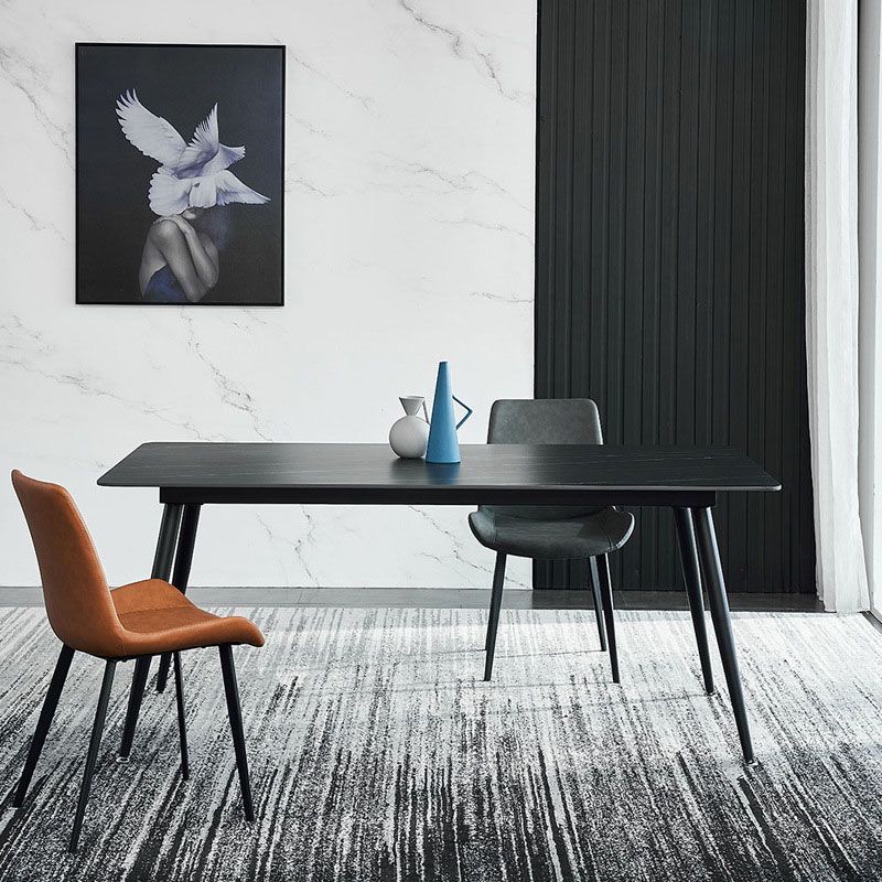 Stone Top Dining Table Industrial Rectangle Table with 4 Legs