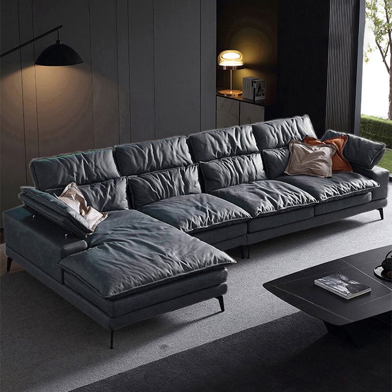 Modern Faux Leather L-Shape Sofa with Pillow Top Arm for Living Room