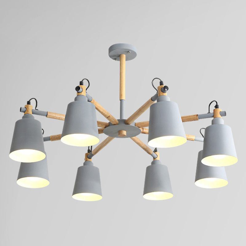 Wooden Sputnik Pendant Light in Nordic Style Wrought Iron Macaron Chandelier for Dining Room