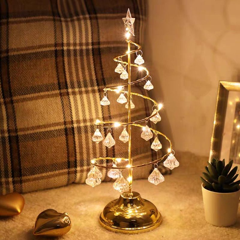 Lampada da tavolo per albero di Natale argento/oro Lampada da comodino moderna a LED in cristallo trasparente K9 per camera da letto