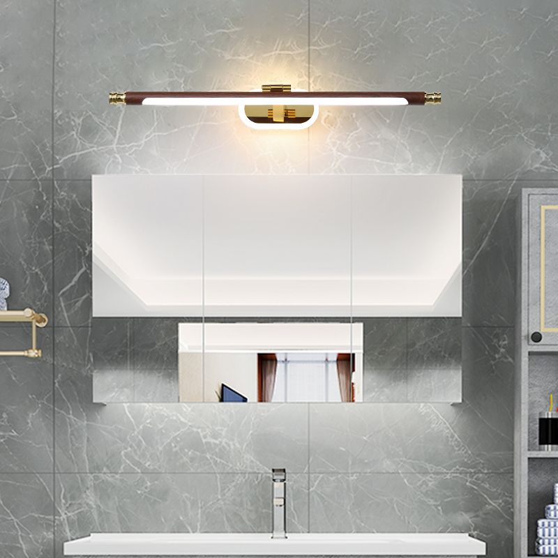 1-Light Metal Wall Lighting Modern Style Linear Mirror Wall Mounted Light in Brown