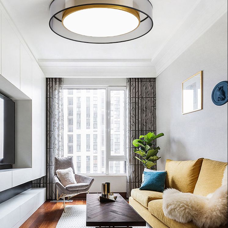 Plafonnier encastré à tambour en tissu moderne, plafonnier LED pour chambre à coucher en laiton