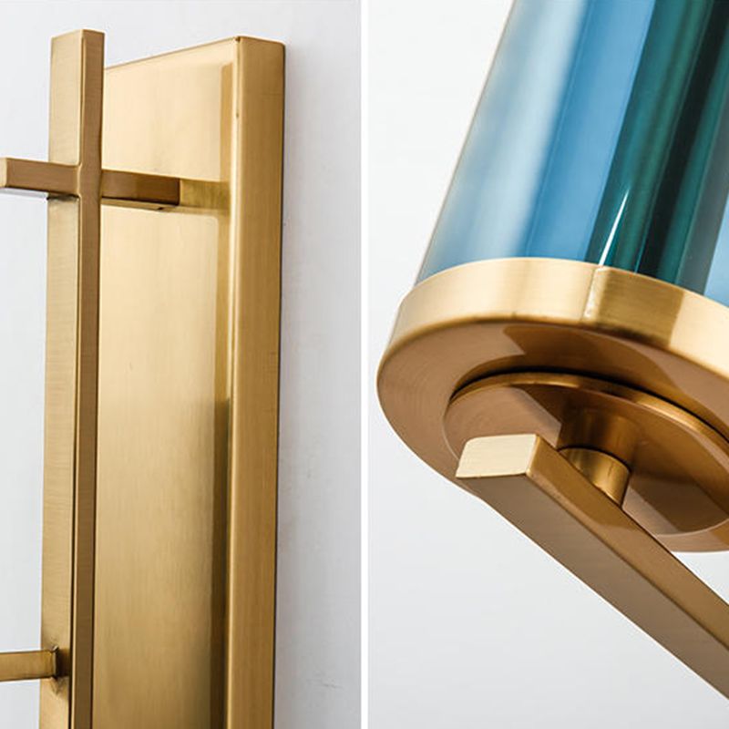 Minimalism Wall Sconce Lighting Blue Cylindrical Sconce Light Fixture with Glass Shade