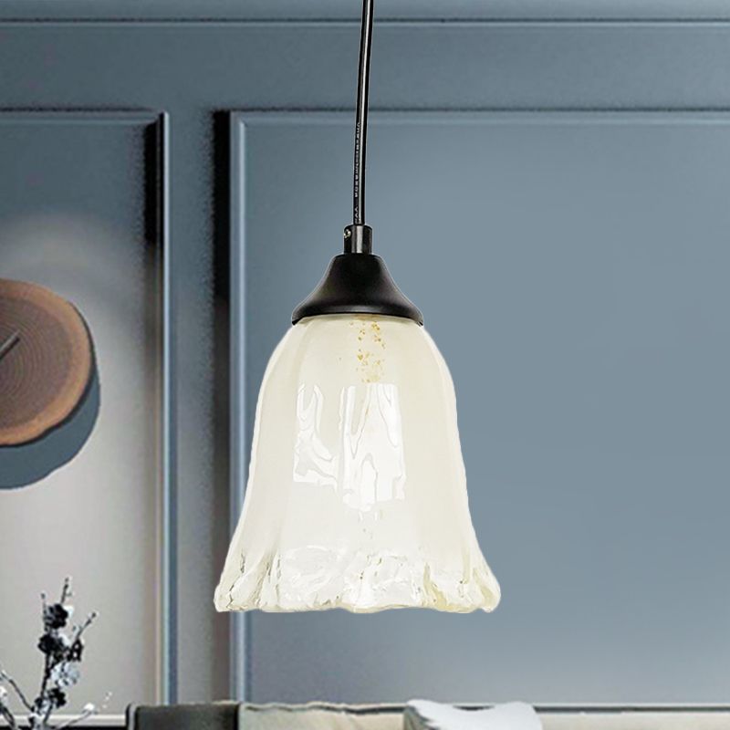 1 helles Wohnzimmer hängen hellem modernistischen schwarzen Anhängerlampe mit blühen weißen Glasschatten