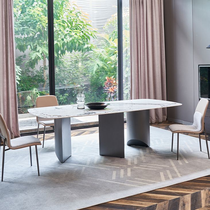 Contemporary Rectangle Shape White Table Standard Sintered Stone Dining Table for Kitchen