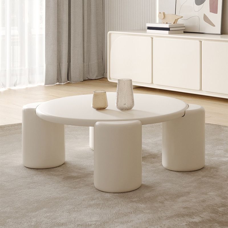 Scandinavian Round Wood Coffee Table with 4 Legs Coffee Table in White