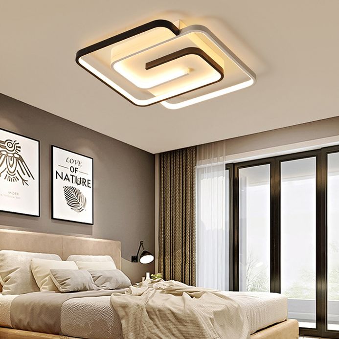 Modern Style Square Flush Mount Ceiling Lights Aluminum Black Led Semi Flush Ceiling Lights