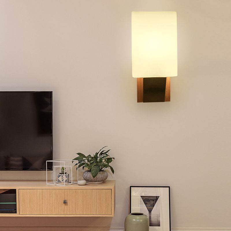 Shaded Bedroom Wall Mounted Light Wood Simplicity Style Sconce Light Fixture in Beige