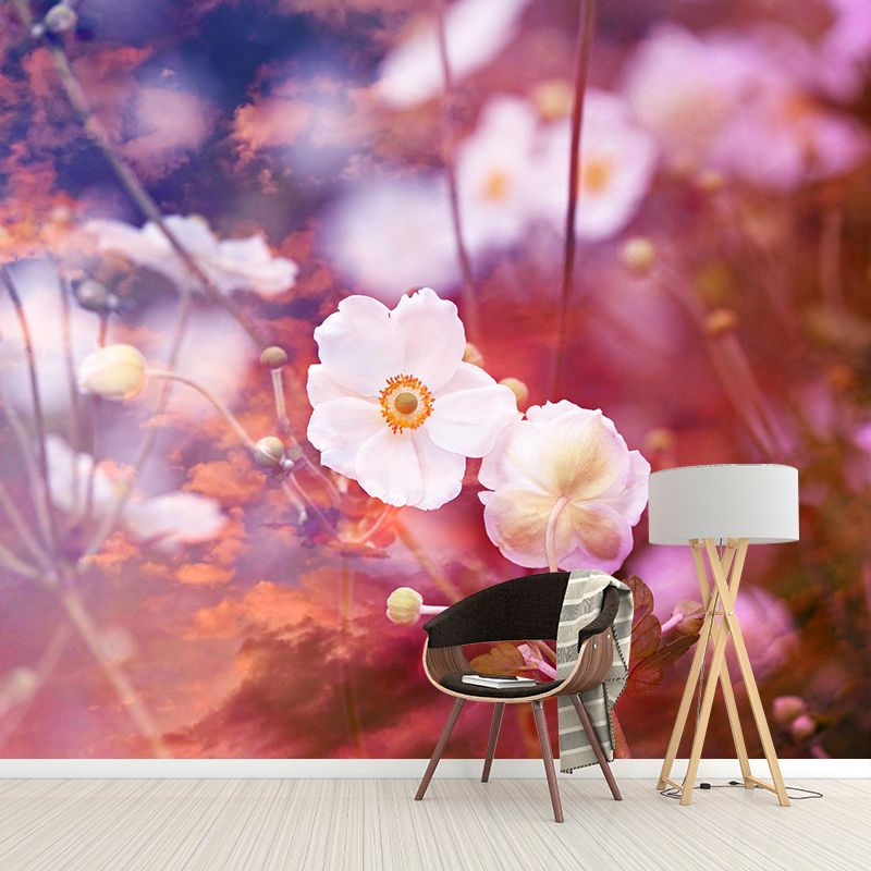 Customized Anemone Flower Mural Horizontal Photography for Sleeping Room