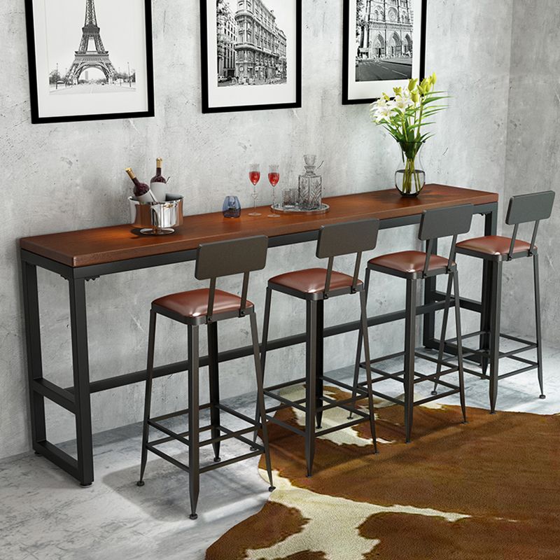 Wood Top Bar Height Table Industrial Style Bistro Pub Table with Metal Base