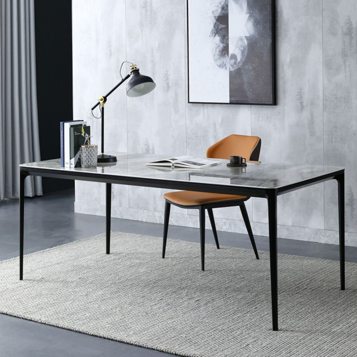 Modern Style Sintered Stone Dining Table Gray Rectangle Table with 4 Legs