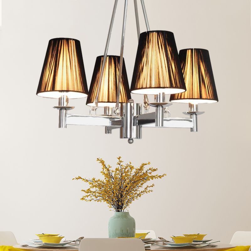 Tapered Fabric Chandelier Lighting Classic 4 Lights Dining Room Pendant Lighting in Black