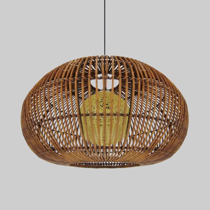 Lampada a ciondolo a 1 ristorante a testa Asia Coffee Impiccing Lampada con tonalità di rattan lanterna