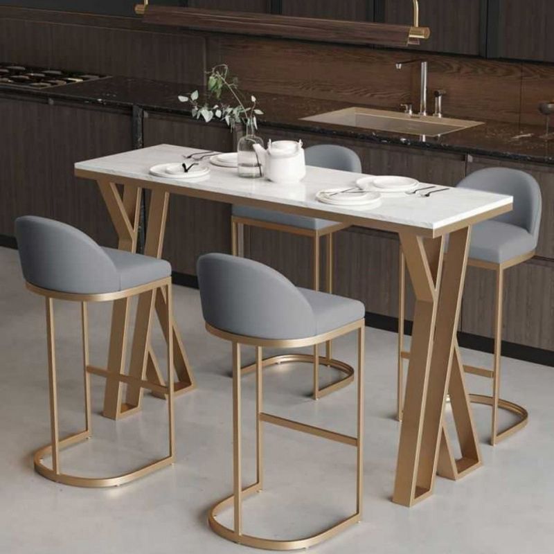 Rectangle Metal Base Bar Table Glam Sintered Stone Top Bistro Bar Table