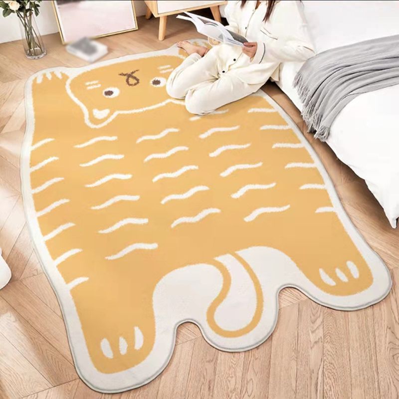 Orange Kids Rug Polyester Animal Rug Stain Resistant Rug for Living Room