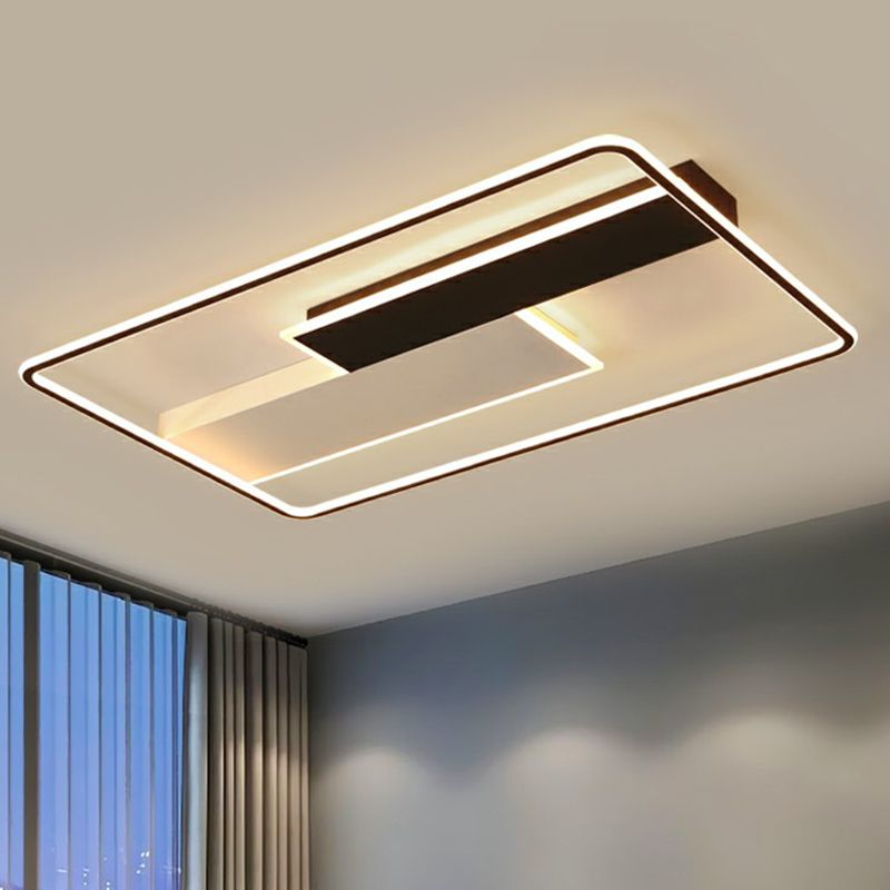 Contemporary LED Ceiling Flush Light Black-White Rectangular Flush Mount Fixture with Acrylic Shade