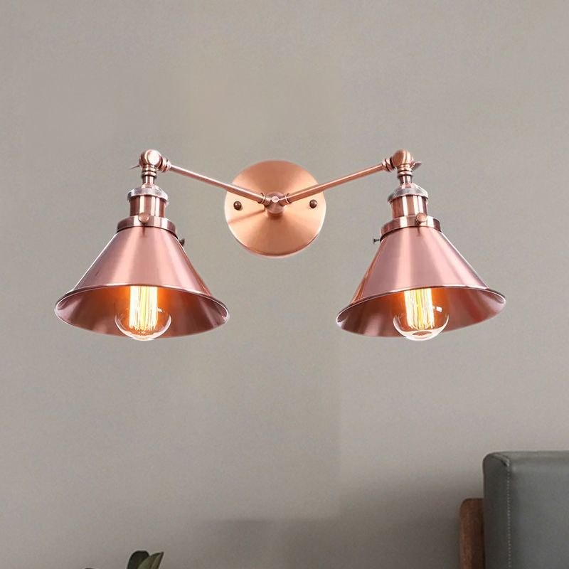 Tire d'ombrage effilée Mur mural Fixture industriel vintage 2 têtes Moup de serrage de la ferme Lumière en noir / laiton