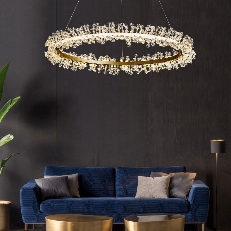 Contemporary Ring Chandelier Pendant Light Crystal Suspension Pendant Light for Living Room