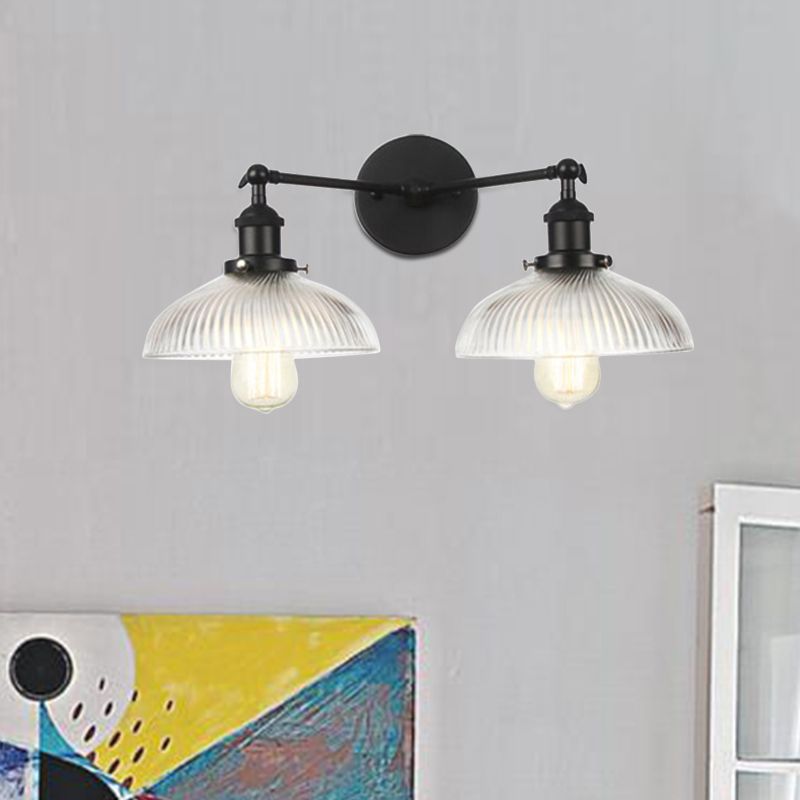 Gewölbter Wohnzimmer Wandleuchte Industrial Clear Ripped Glass 2 Lichter Bronze/Messing/Kupferleuchte Lampe