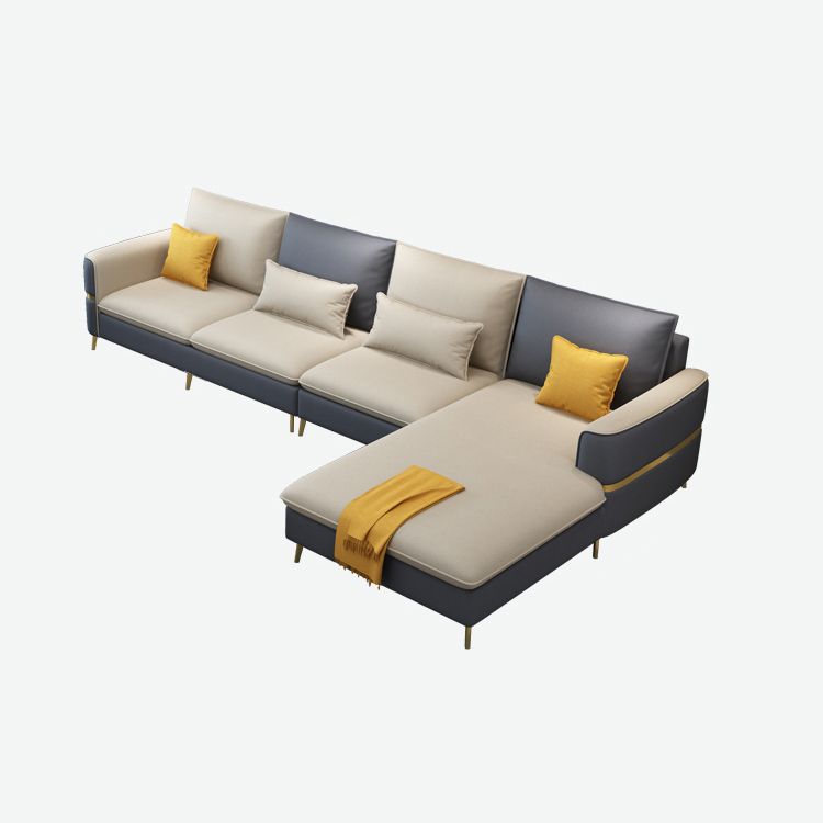 Contemporary Recessed Arm Sofa with Pillows Back and Golden Legs