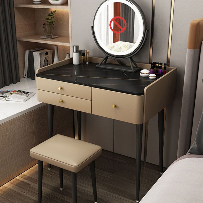 Brown Vanity with Padded Stool Bedroom Make-up Vanity 2-Piece Set