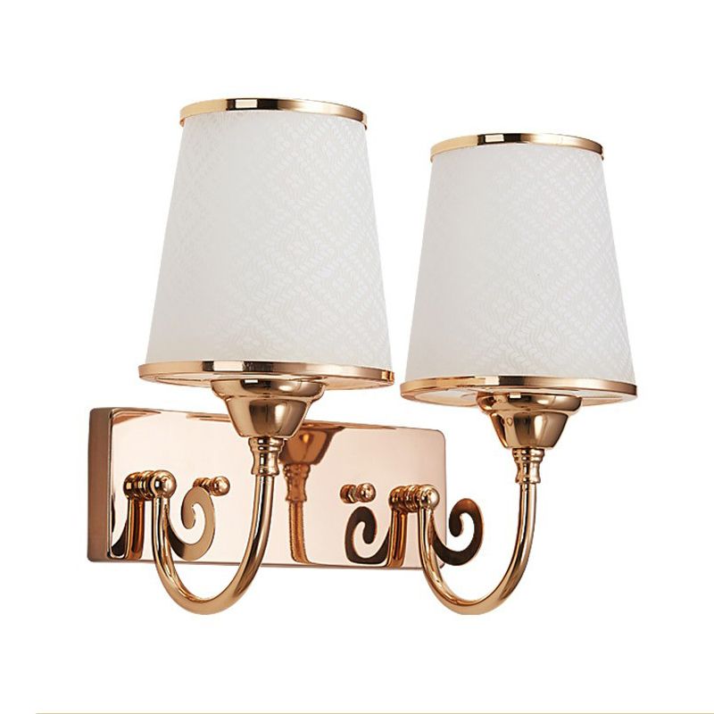 Simplicity Tapered Wall Light Sconce Frosted White Glass Wall Mount Lamp in Gold