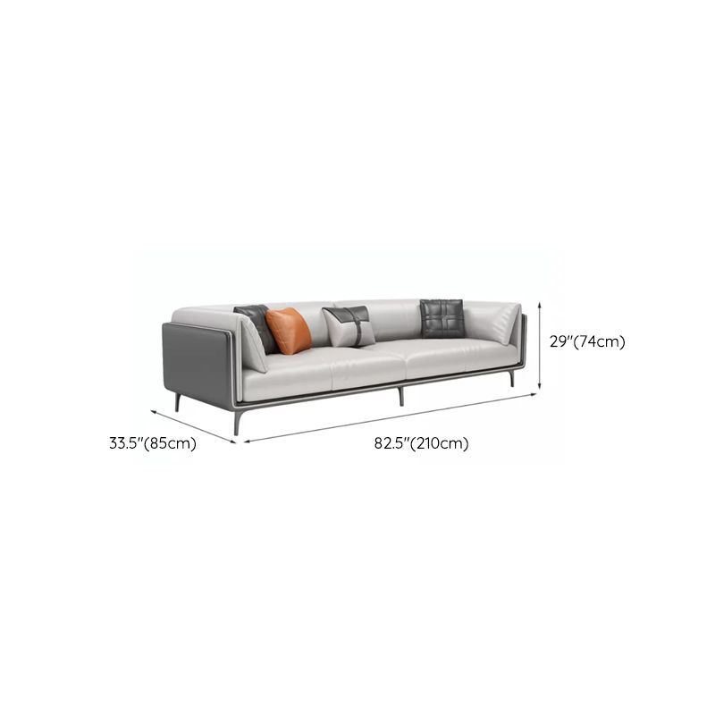 Minimalist Pillow Top Arm Sofa Gray Leather Loose Back Cushions Sofa