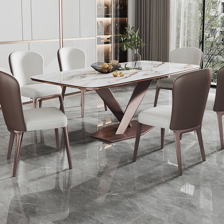 Minimalist Rectangle Sintered Stone Dining Table of 5/7 with Pedestal Base Dining Set for Restaurant