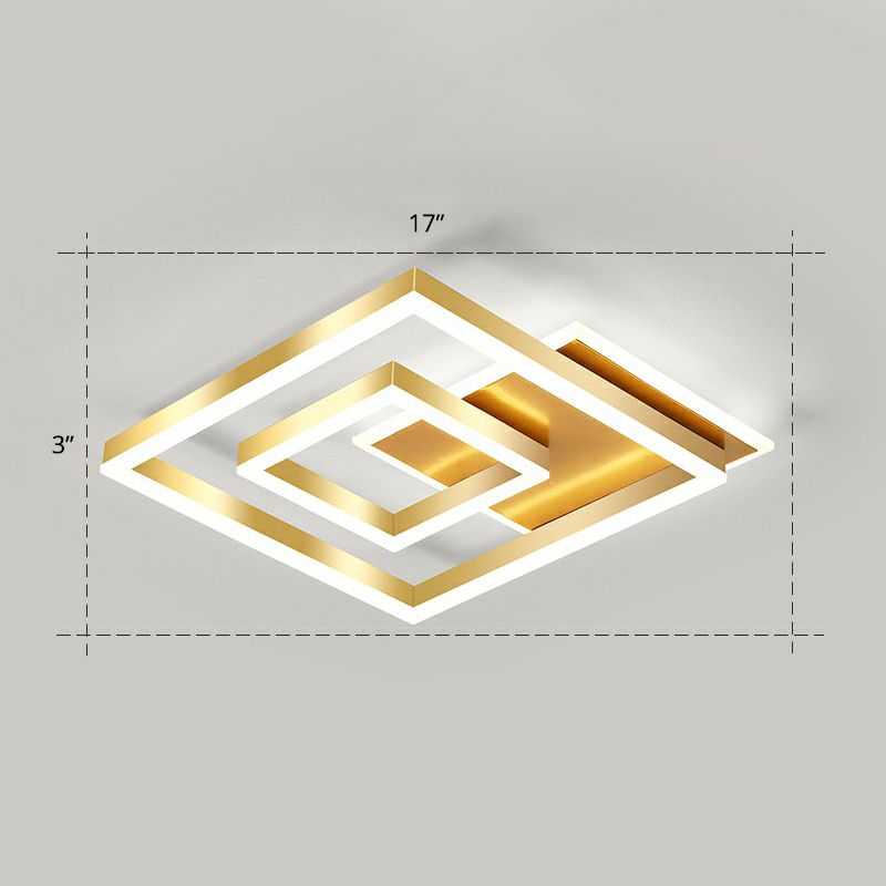 Minimalistische quadratische LED-Deckenleuchte, metallische Schlafzimmer-Unterputzleuchte in Gold