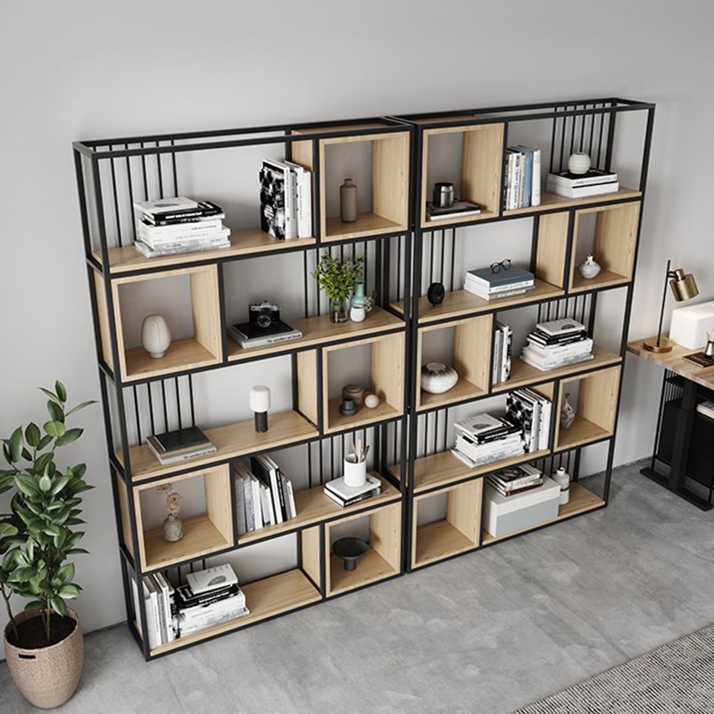 Modern Living Room Etagere Bookshelf Metal Frame Solid Wood Shelf Bookcase