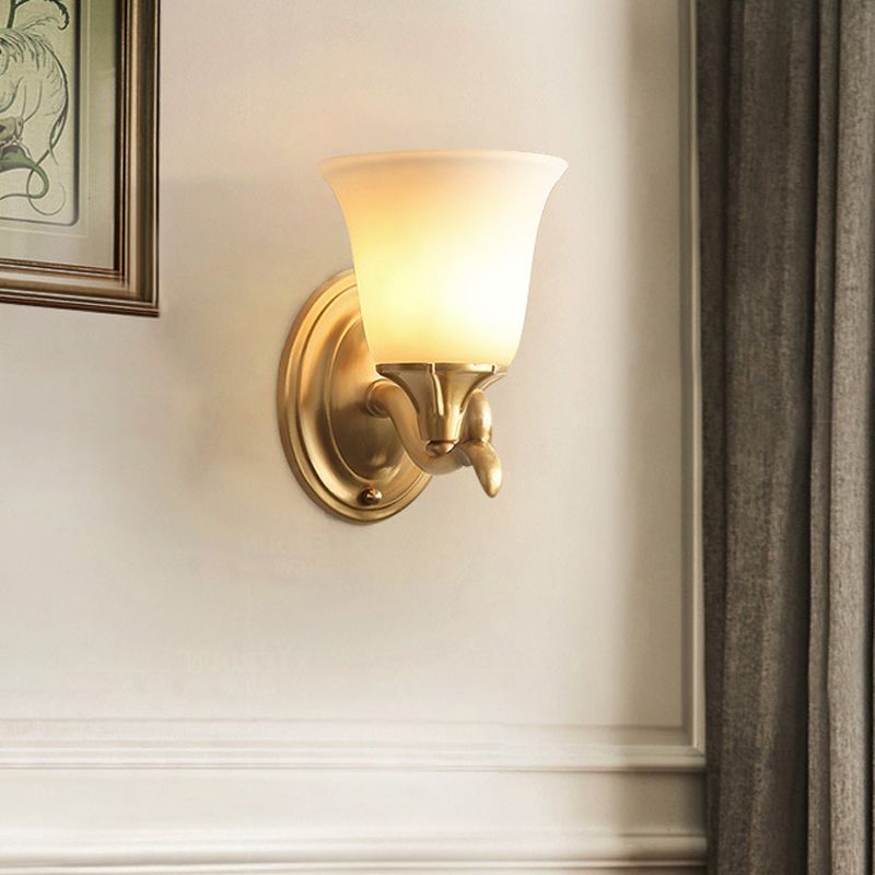 Bell Shaped Living Room Wall Lighting Retro Frosted Glass Gold Wall Mounted Light