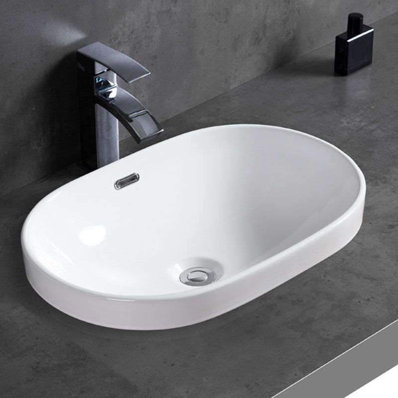 Contemporary Bathroom Sink with Overflow Porcelain Round Vessel Bathroom Sink Only