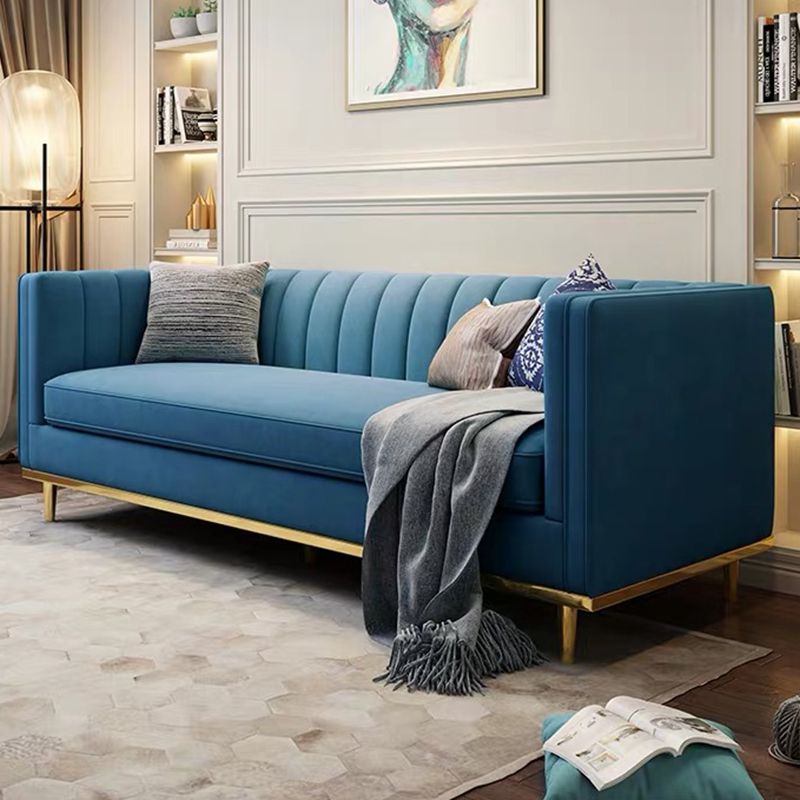 Modern 29.5" H Velvet Tuxedo Arm Sewn Pillow Back Sofa For Living Room