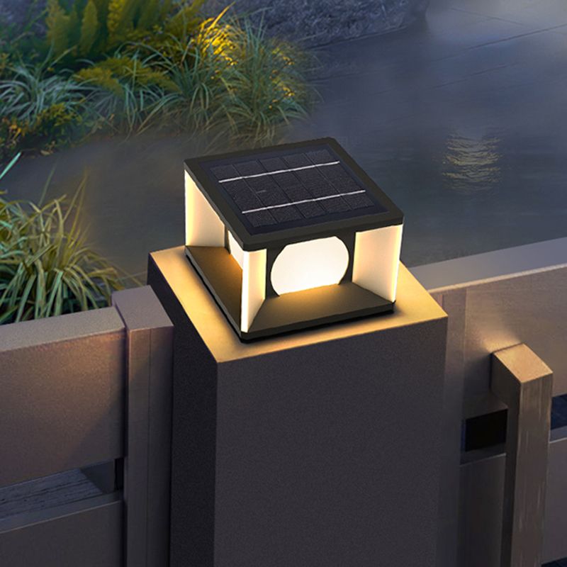 Modern Stainless Steel Solar Energy Pillar Lamp Square Shape for Outdoor