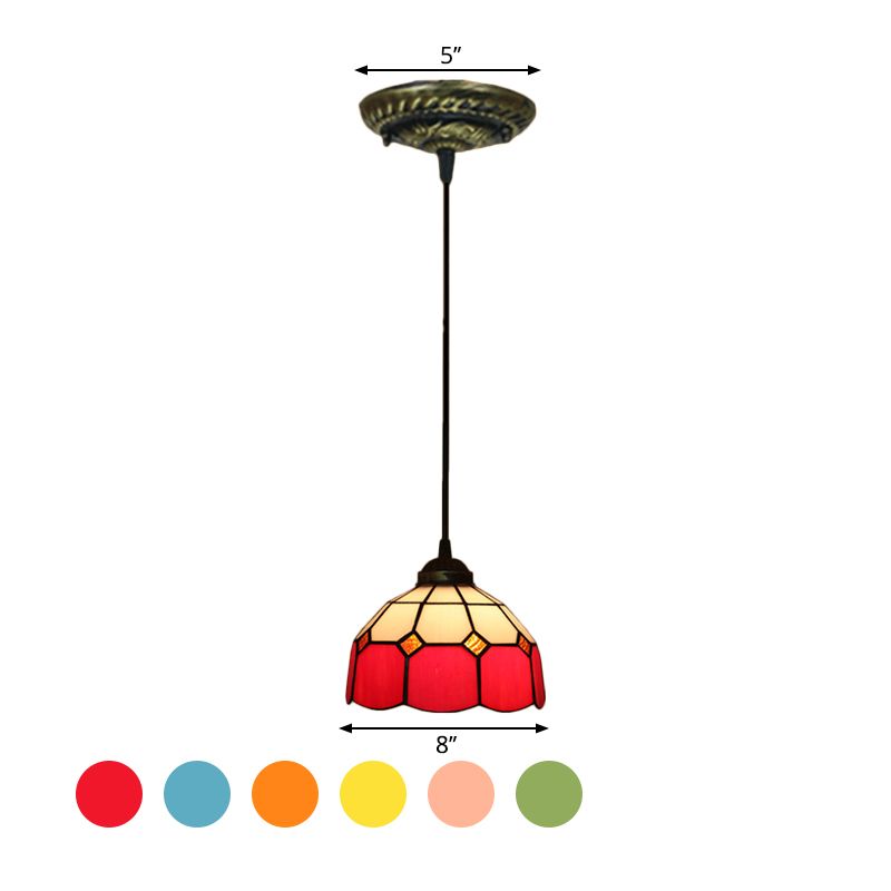 Tiffany Style Domed Drop Pendant 1-Light Stained Art Glass Hanging Ceiling Light