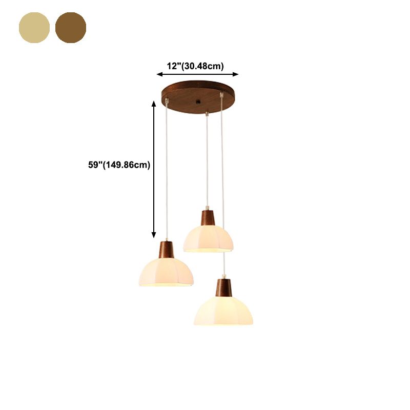 Dome Shade Kitchen Island Light Wood and Glass Ceiling Fixture