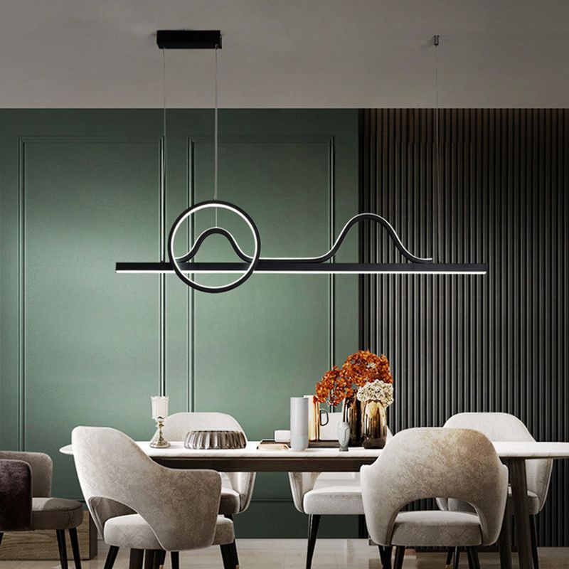 Linear Shape Island Pendants Contemporary Metal 3 Light Pendant Lighting Fixtures in Black