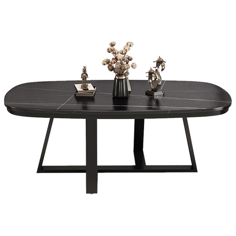 Stone Top Cross Legs Coffee Table 1 Single Oval Cocktail Table