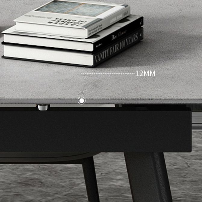Contemporary Style Sintered Stone Dining Table with Grey Fixed Table and 4 Black Legs Base